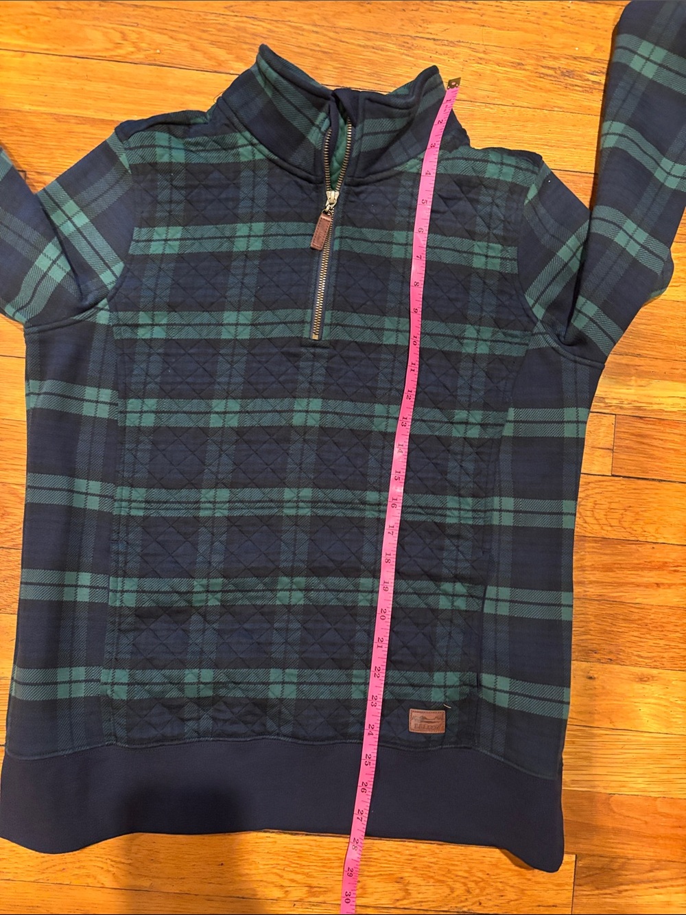 L.L. Bean Navy and Green Quilted Plaid Half-Zip Sweatshirt - Picture 5 of 5